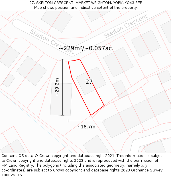 27, SKELTON CRESCENT, MARKET WEIGHTON, YORK, YO43 3EB: Plot and title map