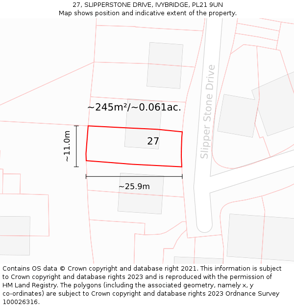 27, SLIPPERSTONE DRIVE, IVYBRIDGE, PL21 9UN: Plot and title map