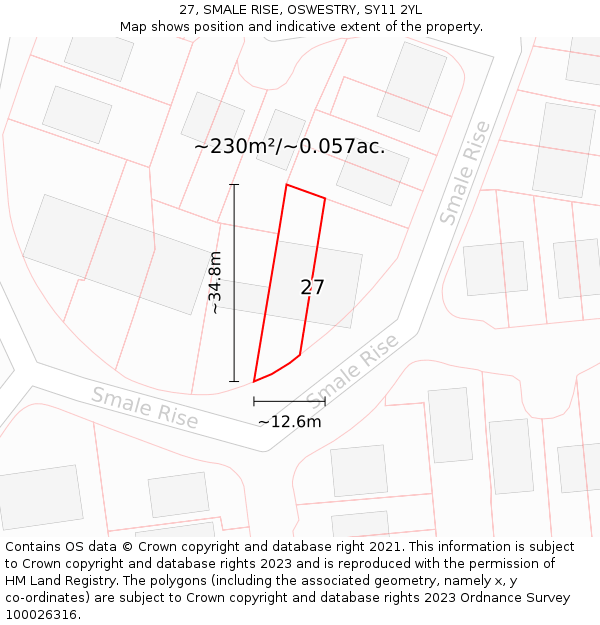 27, SMALE RISE, OSWESTRY, SY11 2YL: Plot and title map