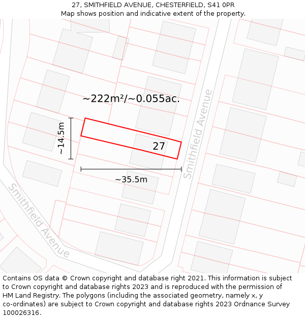 27, SMITHFIELD AVENUE, CHESTERFIELD, S41 0PR: Plot and title map