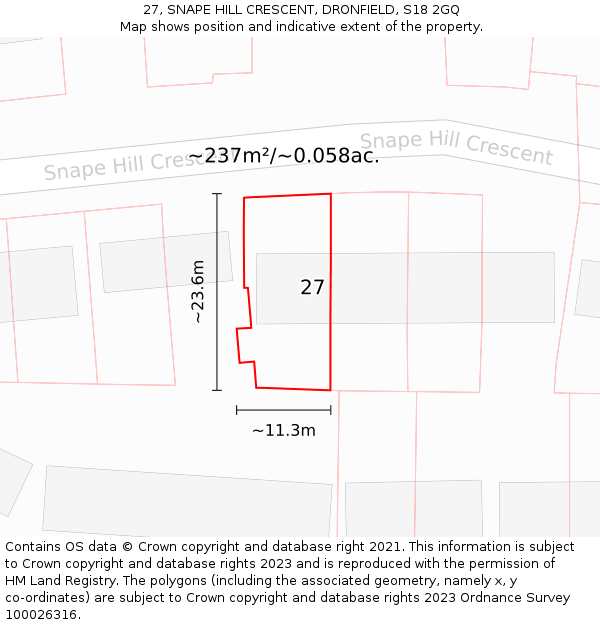 27, SNAPE HILL CRESCENT, DRONFIELD, S18 2GQ: Plot and title map