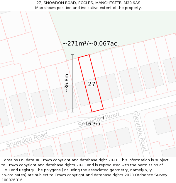 27, SNOWDON ROAD, ECCLES, MANCHESTER, M30 9AS: Plot and title map