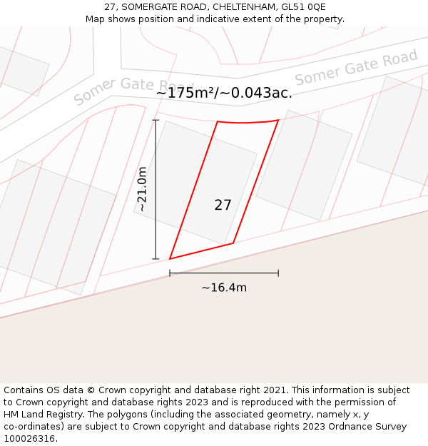 27, SOMERGATE ROAD, CHELTENHAM, GL51 0QE: Plot and title map