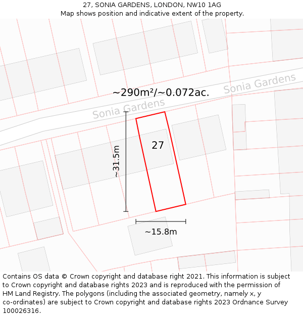 27, SONIA GARDENS, LONDON, NW10 1AG: Plot and title map