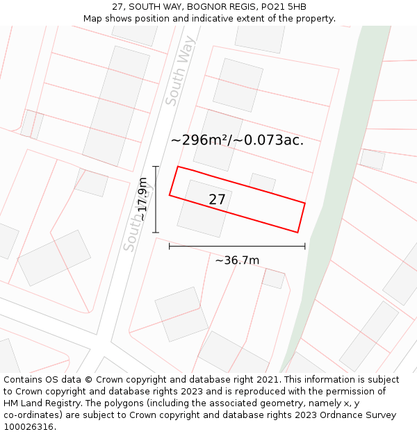 27, SOUTH WAY, BOGNOR REGIS, PO21 5HB: Plot and title map