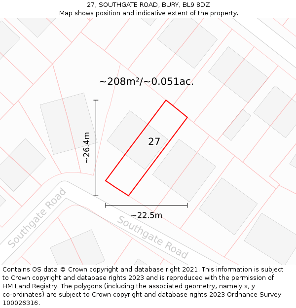 27, SOUTHGATE ROAD, BURY, BL9 8DZ: Plot and title map