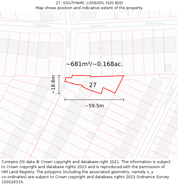 27, SOUTHWAY, LONDON, N20 8DD: Plot and title map