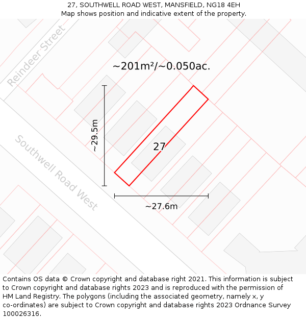 27, SOUTHWELL ROAD WEST, MANSFIELD, NG18 4EH: Plot and title map