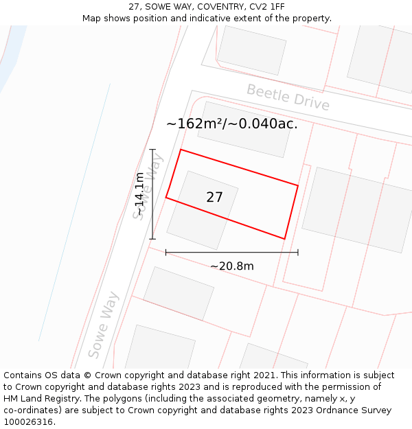 27, SOWE WAY, COVENTRY, CV2 1FF: Plot and title map