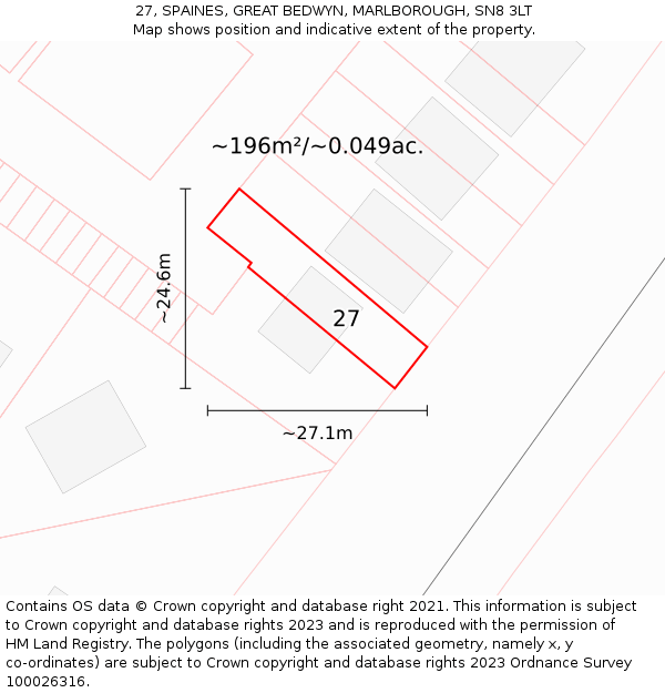 27, SPAINES, GREAT BEDWYN, MARLBOROUGH, SN8 3LT: Plot and title map