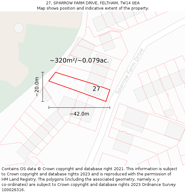 27, SPARROW FARM DRIVE, FELTHAM, TW14 0EA: Plot and title map