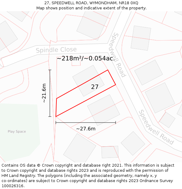 27, SPEEDWELL ROAD, WYMONDHAM, NR18 0XQ: Plot and title map