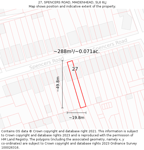 27, SPENCERS ROAD, MAIDENHEAD, SL6 6LJ: Plot and title map