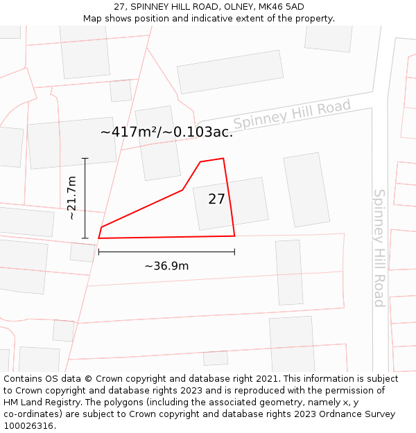 27, SPINNEY HILL ROAD, OLNEY, MK46 5AD: Plot and title map