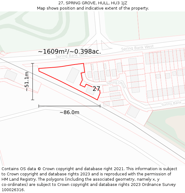 27, SPRING GROVE, HULL, HU3 1JZ: Plot and title map