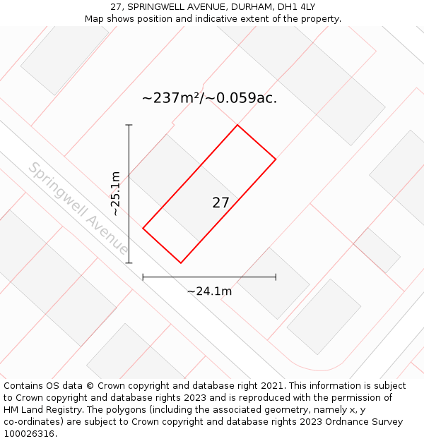 27, SPRINGWELL AVENUE, DURHAM, DH1 4LY: Plot and title map