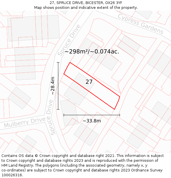27, SPRUCE DRIVE, BICESTER, OX26 3YF: Plot and title map