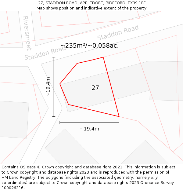 27, STADDON ROAD, APPLEDORE, BIDEFORD, EX39 1RF: Plot and title map