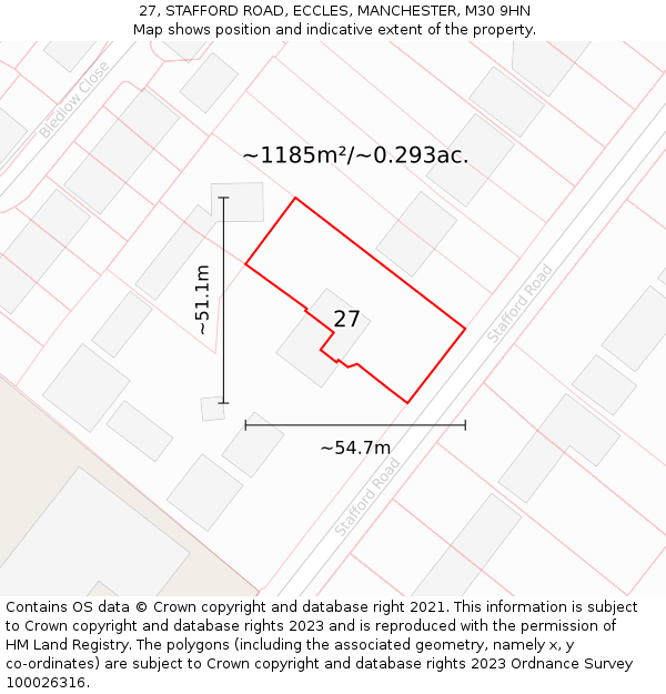 27, STAFFORD ROAD, ECCLES, MANCHESTER, M30 9HN: Plot and title map