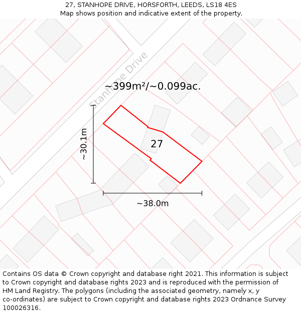 27, STANHOPE DRIVE, HORSFORTH, LEEDS, LS18 4ES: Plot and title map