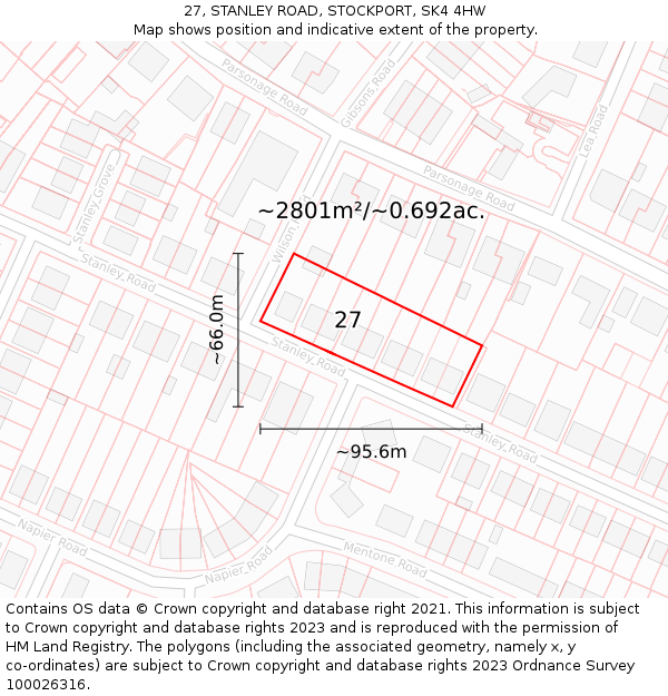 27, STANLEY ROAD, STOCKPORT, SK4 4HW: Plot and title map