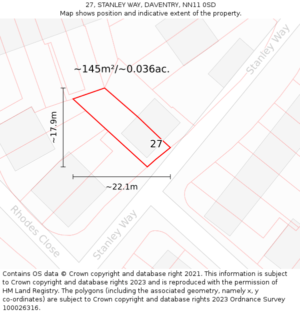 27, STANLEY WAY, DAVENTRY, NN11 0SD: Plot and title map