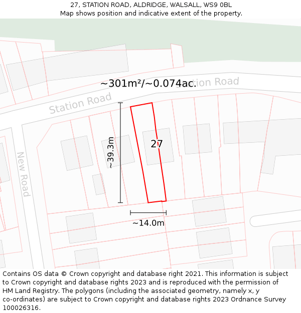 27, STATION ROAD, ALDRIDGE, WALSALL, WS9 0BL: Plot and title map