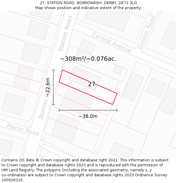 27, STATION ROAD, BORROWASH, DERBY, DE72 3LG: Plot and title map