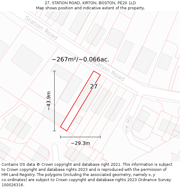27, STATION ROAD, KIRTON, BOSTON, PE20 1LD: Plot and title map