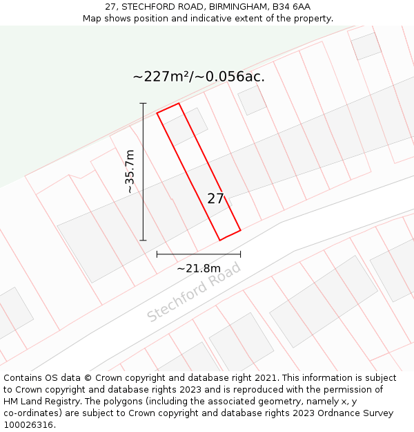 27, STECHFORD ROAD, BIRMINGHAM, B34 6AA: Plot and title map