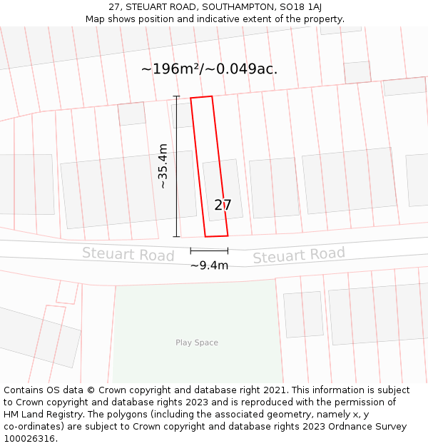 27, STEUART ROAD, SOUTHAMPTON, SO18 1AJ: Plot and title map