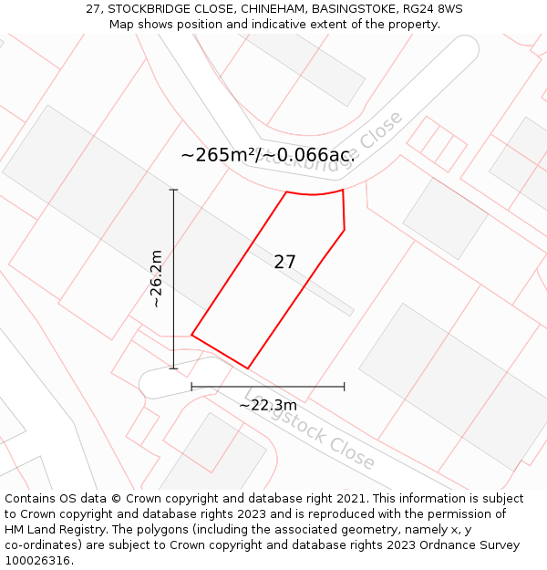 27, STOCKBRIDGE CLOSE, CHINEHAM, BASINGSTOKE, RG24 8WS: Plot and title map