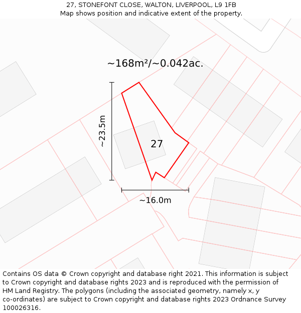 27, STONEFONT CLOSE, WALTON, LIVERPOOL, L9 1FB: Plot and title map