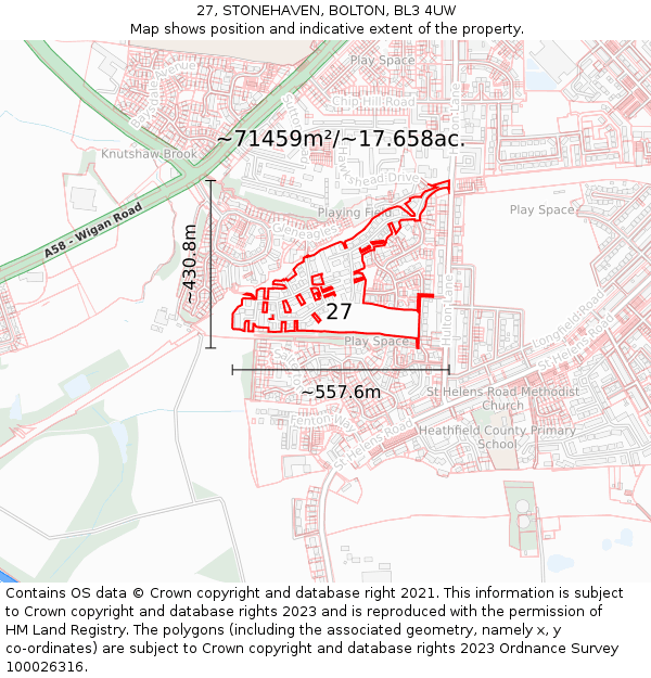 27, STONEHAVEN, BOLTON, BL3 4UW: Plot and title map