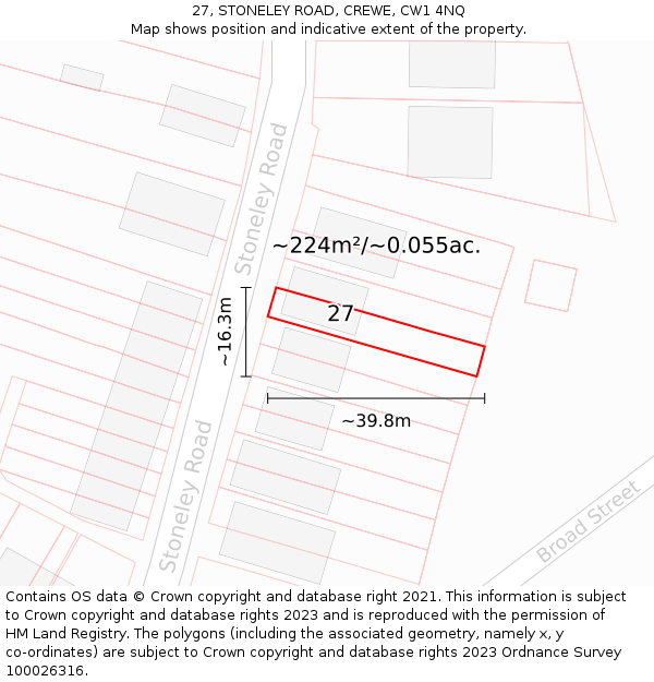 27, STONELEY ROAD, CREWE, CW1 4NQ: Plot and title map