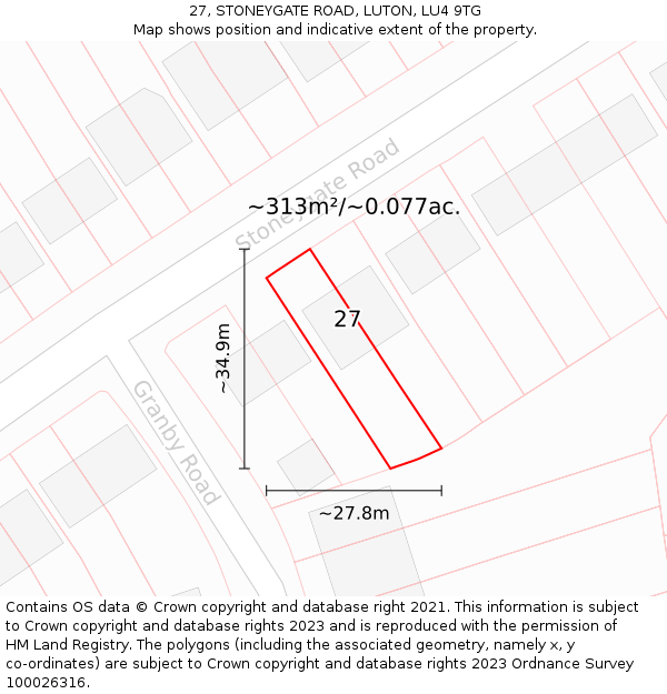 27, STONEYGATE ROAD, LUTON, LU4 9TG: Plot and title map