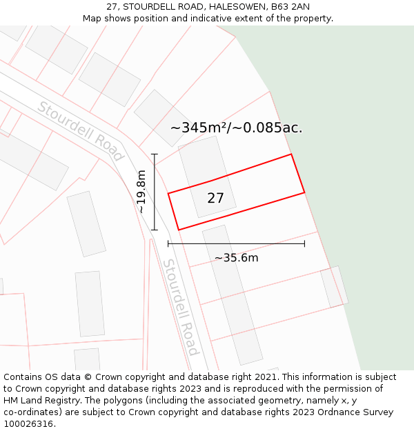 27, STOURDELL ROAD, HALESOWEN, B63 2AN: Plot and title map