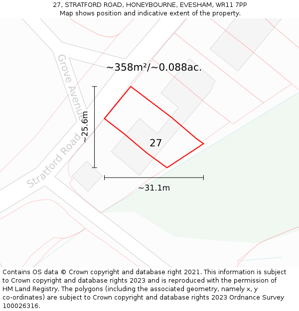 27, STRATFORD ROAD, HONEYBOURNE, EVESHAM, WR11 7PP: Plot and title map