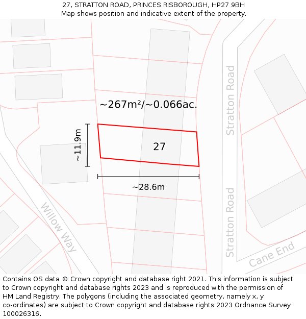 27, STRATTON ROAD, PRINCES RISBOROUGH, HP27 9BH: Plot and title map