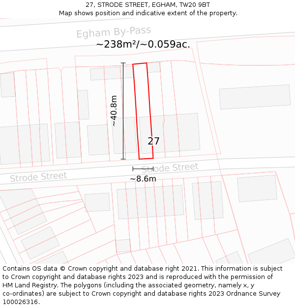 27, STRODE STREET, EGHAM, TW20 9BT: Plot and title map