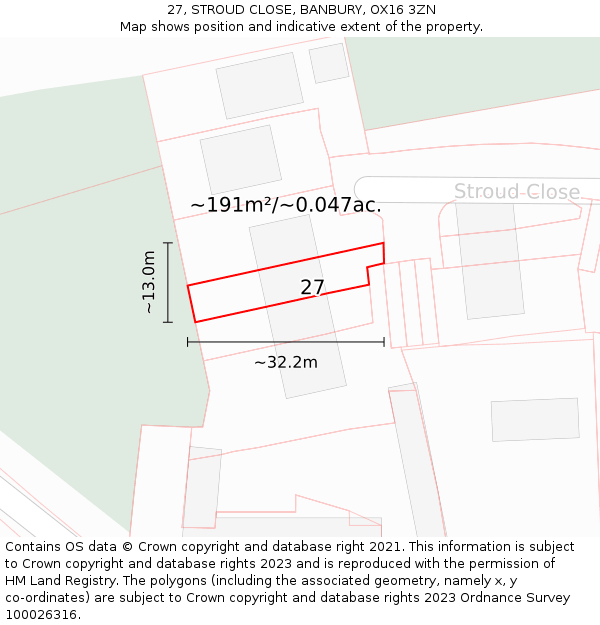 27, STROUD CLOSE, BANBURY, OX16 3ZN: Plot and title map