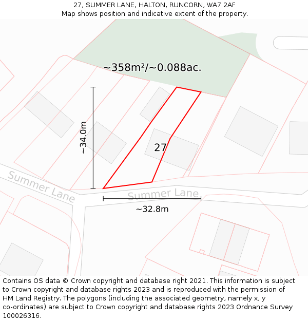 27, SUMMER LANE, HALTON, RUNCORN, WA7 2AF: Plot and title map