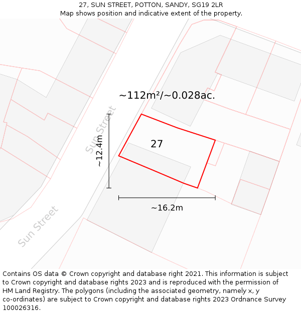 27, SUN STREET, POTTON, SANDY, SG19 2LR: Plot and title map