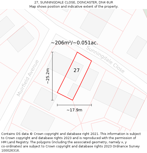 27, SUNNINGDALE CLOSE, DONCASTER, DN4 6UR: Plot and title map