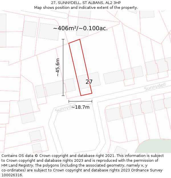 27, SUNNYDELL, ST ALBANS, AL2 3HP: Plot and title map