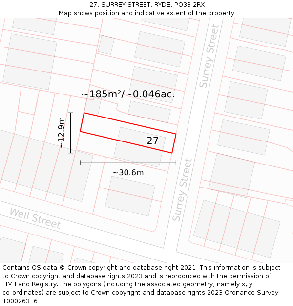 27, SURREY STREET, RYDE, PO33 2RX: Plot and title map