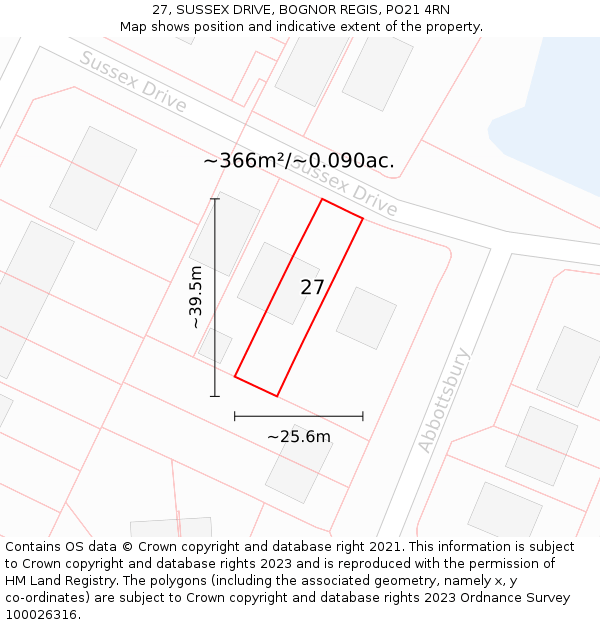 27, SUSSEX DRIVE, BOGNOR REGIS, PO21 4RN: Plot and title map