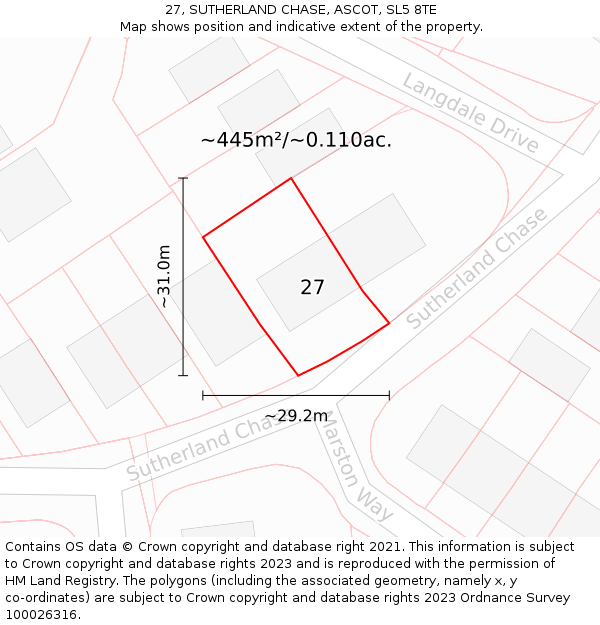 27, SUTHERLAND CHASE, ASCOT, SL5 8TE: Plot and title map