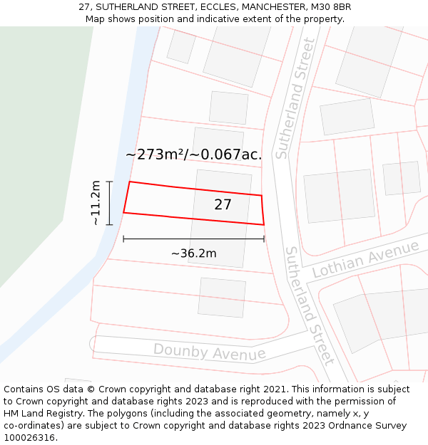 27, SUTHERLAND STREET, ECCLES, MANCHESTER, M30 8BR: Plot and title map