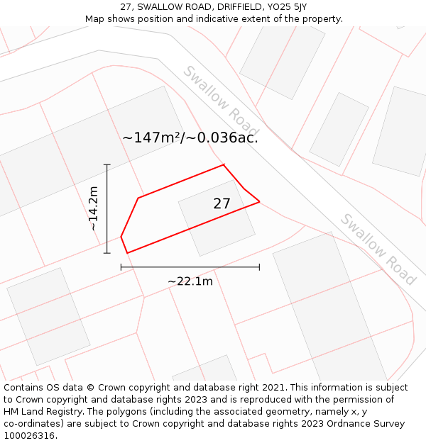 27, SWALLOW ROAD, DRIFFIELD, YO25 5JY: Plot and title map